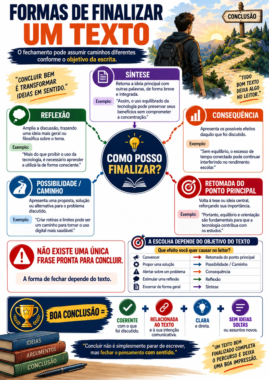 Página visual de Redação: Formas de finalizar um texto