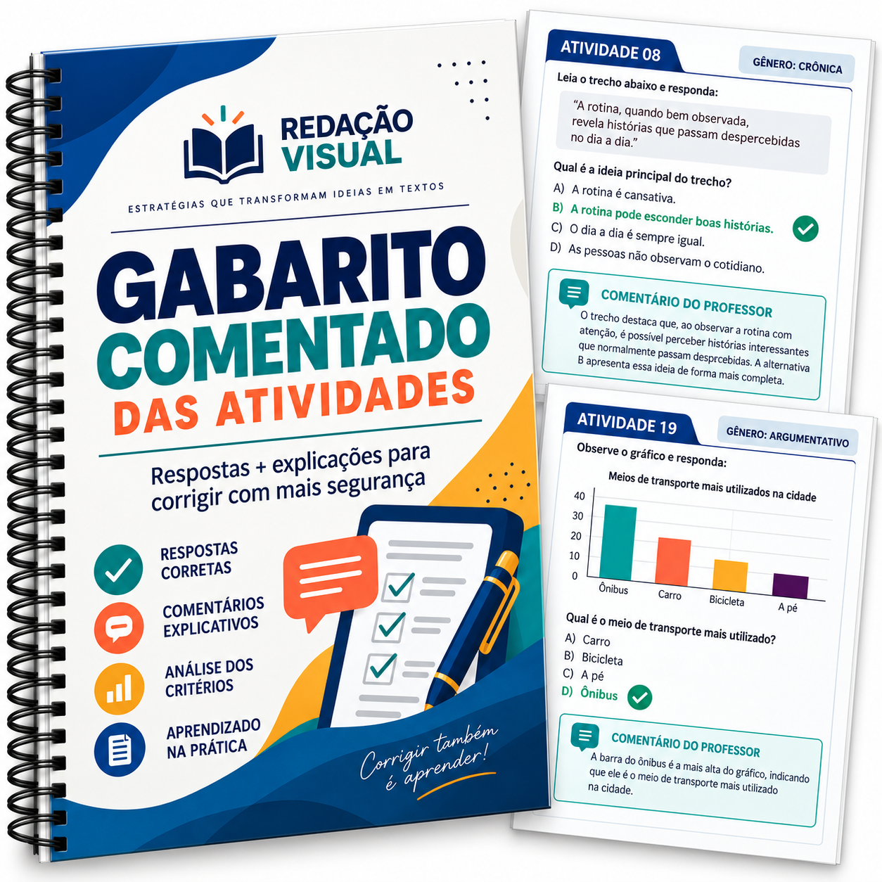 Mockup do bônus Gabarito Comentado das Atividades de Redação Visual