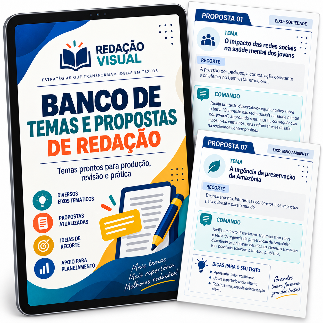 Mockup do bônus Banco de Temas e Propostas de Redação Visual